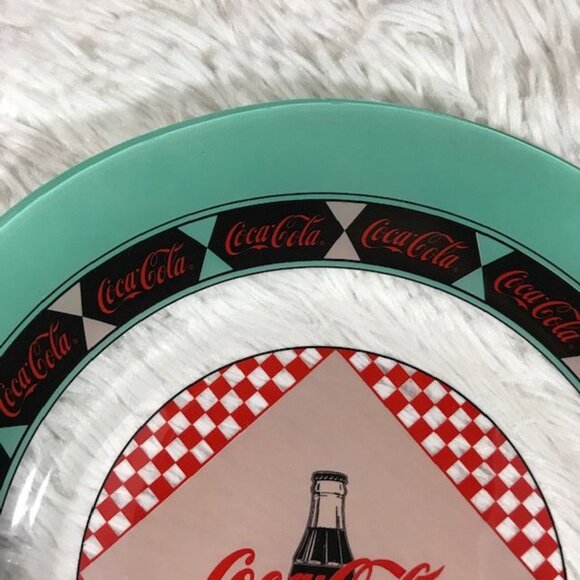Set of 2 Vintage Coca-Cola Aqua Border Red Checker Coke Bottle Appetizer Plates - Picture 8 of 10